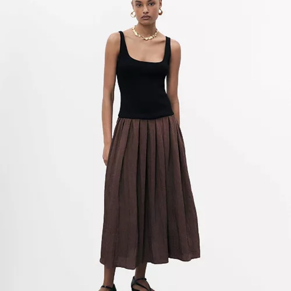 Mango Black Tank Top with Brown Midi Skirt